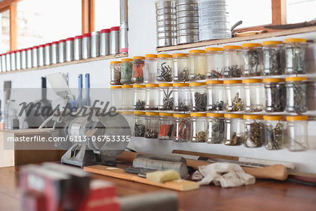 Jars and counter top in workshop