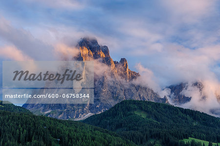Mount Langkofel with Clouds, Val Gardena, South Tyrol, Trentino-Alto Adige, Dolomites, Italy