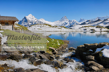 Bachalpsee with Wetterhorn, Lauteraarhorn, Schreckhorn, Finsteraarhorn and  Aletsch Glacier, Swiss Alps Jungfrau-Aletsch, Bernese Oberland, Canton of Bern, Switzerland