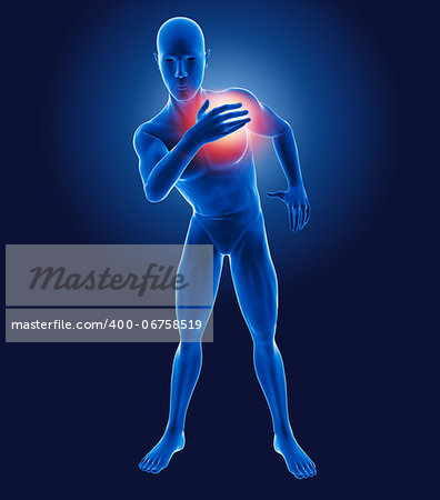 3D medical man with chest pain