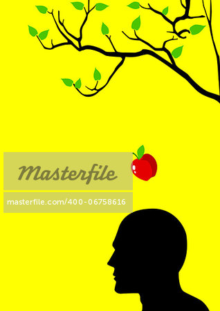 Vector illustration of an apple falling dawn to the human head
