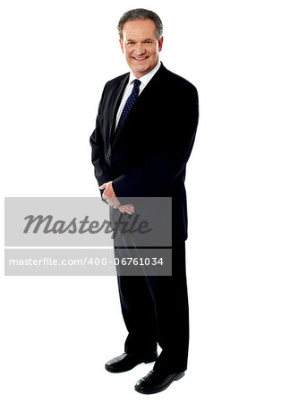 Full length portrait of a senior businessman isolated against white background