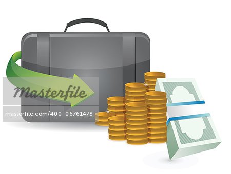 suitcase full of money illustration design over a white background