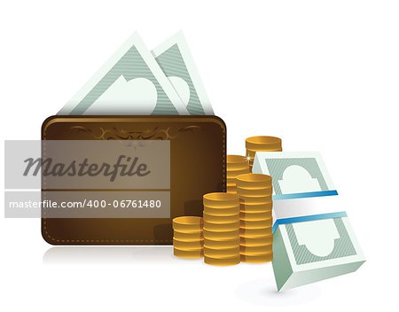 wallet full of cash illustration design over a white background