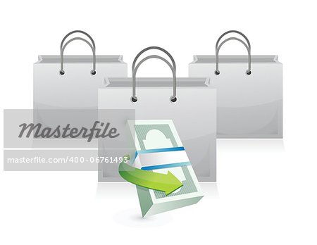 shopping bags and money stack illustration design over white