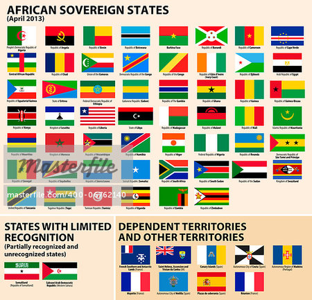 Vector set of Flags of sovereign states and other territories of Africa April 2013). Vector set of Flags of sovereign states and other territories of Africa April 2013).