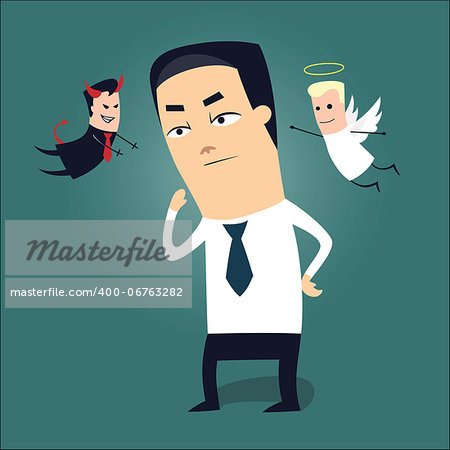 Vector illustration of a businessman trying to make a tough decision, with risk involved