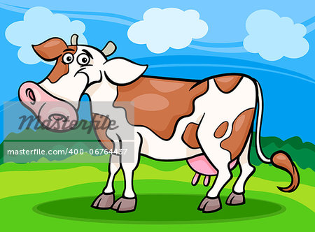 Cartoon Illustration of Funny Comic Spotted Cow Farm Animal