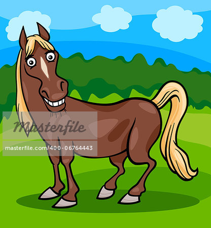 Cartoon Illustration of Funny Comic Horse Farm Animal