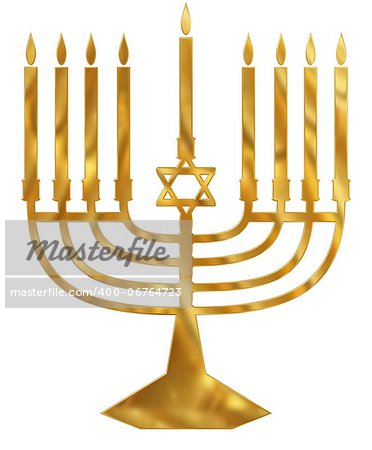 Illustration of a golden Menorah candelabra