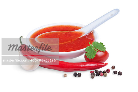 red hot chilli sauce  isolated on a white background