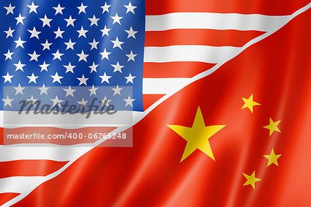 Mixed USA and China flag, three dimensional render, illustration