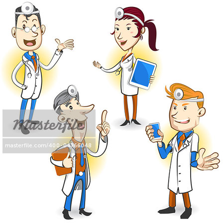 Men And Women Doctor Character Holding Smartphone, Digital Tablet And Ring Binder, Explaining Medical Procedure
