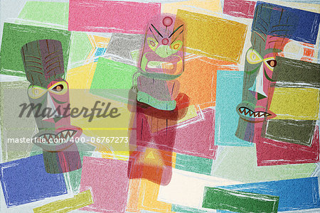 Cubism background with three totems