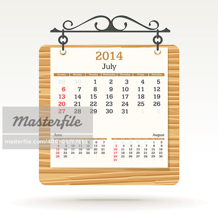 july 2014 - calendar - vector illustration