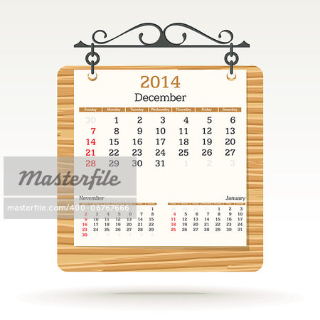 december 2014 - calendar - vector illustration