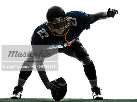 one center  american football player man in silhouette studio isolated on white background
