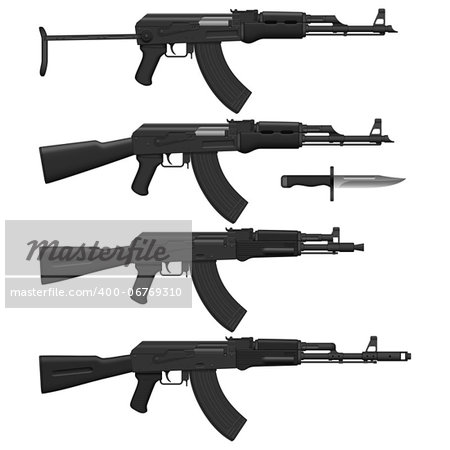 Layered vector illustration of different Assault rifles.