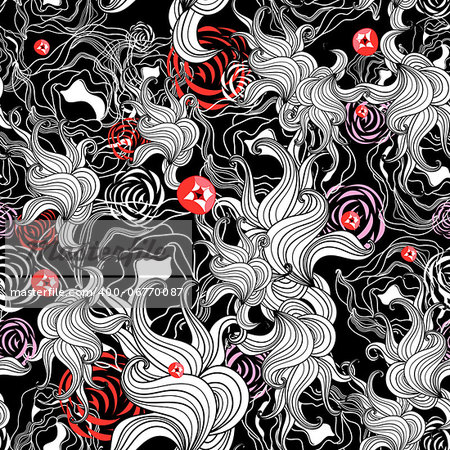 interesting graphic floral seamless pattern on black background