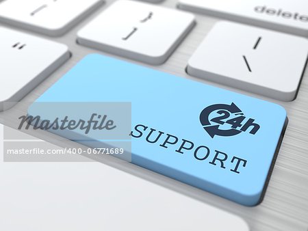 Customers Service Concept - The Blue Support Button on Modern Computer Keyboard. 3D Render.