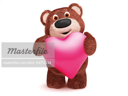 Illustration of Teddy Bear with Heart on White Background