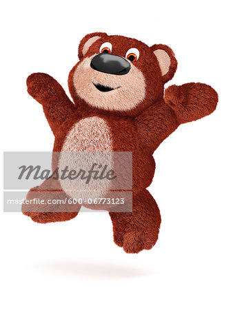 Illustration of Teddy Bear Jumping in Air on White Background