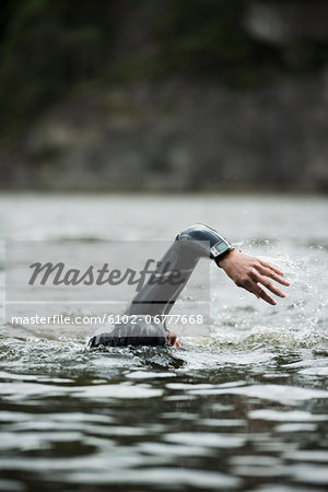 Close- up of woman swimming