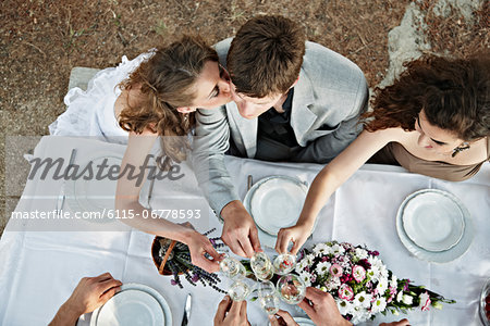 Wedding Couple On Wedding Table Outdoors, Croatia, Europe