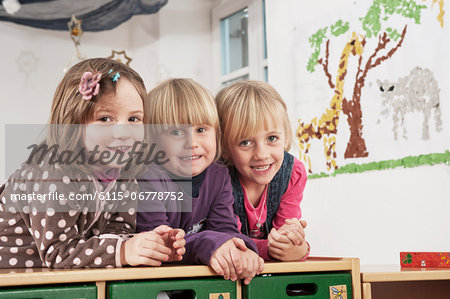 Three Children In Nursery School, Kottgeisering, Bavaria, Germany, Europe