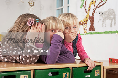 Three Children In Nursery School, Kottgeisering, Bavaria, Germany, Europe