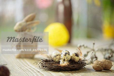 Easter Decoration, Quail Eggs In Easter Basket, Osijek, Croatia, Europe