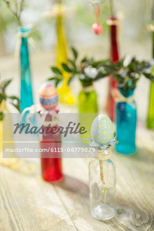 Colorful Glass Bottles With Easter Decoration, Osijek, Croatia, Europe