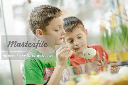 Two Boys Painting Eggs, Osijek, Croatia, Europe