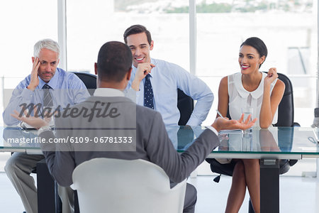Man gesturing during an job interview