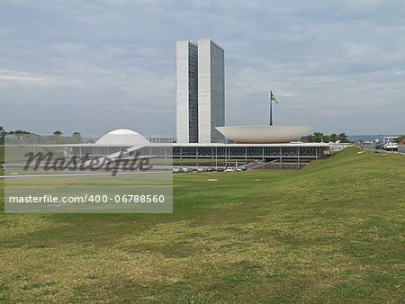 The National Congress building in Brasilia building was designed by Oscar Niemeyer in the modern Brazilian style.