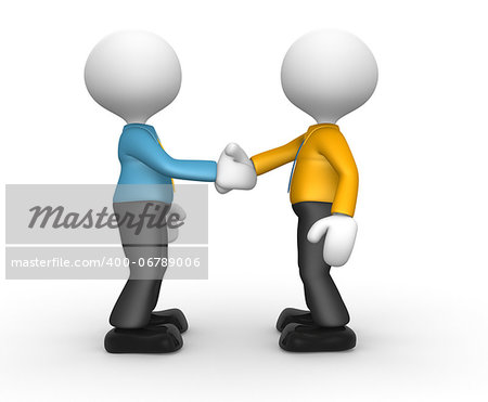 3d people - man, person friendly handshake. Businessmen