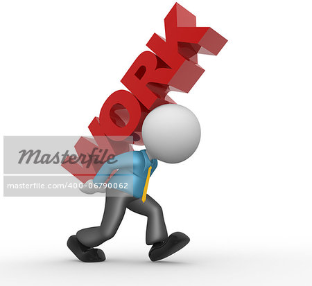 3d people - man, people carrying text "work"on his back