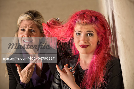 Parent and teen daughter arguing about hairdo