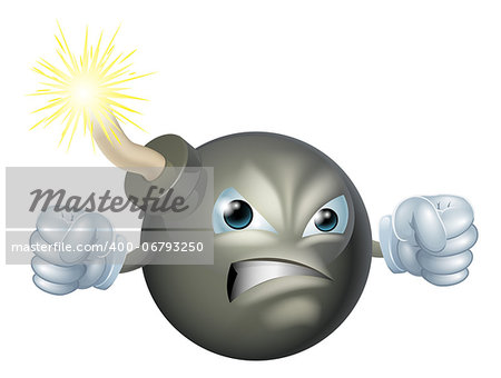 An illustration of an angry looking cartoon bomb character