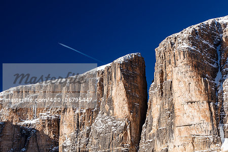 Cliffs on Peak Vallon at Ski Resort of Corvara, Alta Badia, Dolomites Alps, Italy