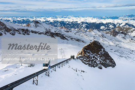 Winter with ski slopes of kaprun resort next to kitzsteinhorn peak in austrian alps