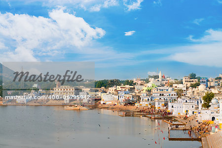 View of the holy sacred place for Hindus town Pushkar, Rajasthan, India.