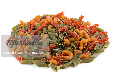 Colored pasta. Isolated on white background