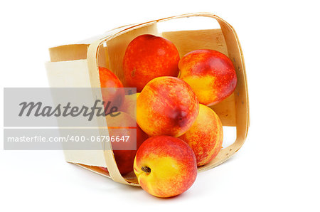 Heap of Perfect Ripe Nectarines Scattered of Basket closeup isolated on white background