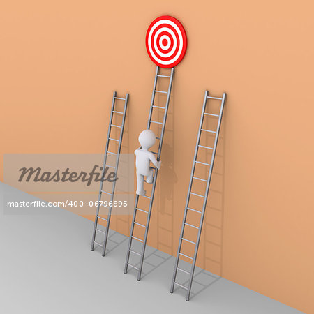 3d person is climbing the ladder that leads to the target
