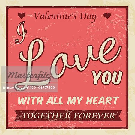 Valentine's Day vintage grunge poster, vector illustration