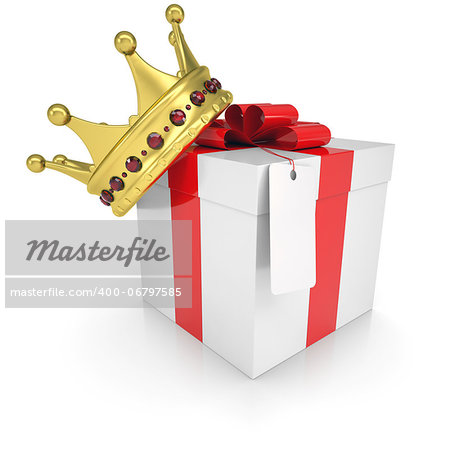 A gift with a crown. Isolated render on a white background