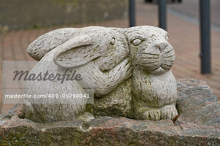 Two rabbits, stone sculpture
