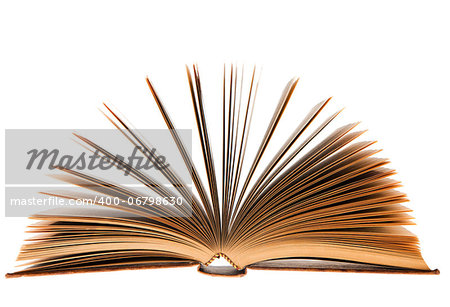 Fanned old book isolated on white background