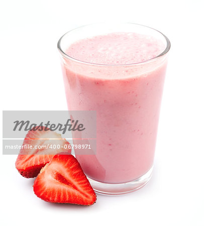 Fresh strawberry  fruits and smoothies on white